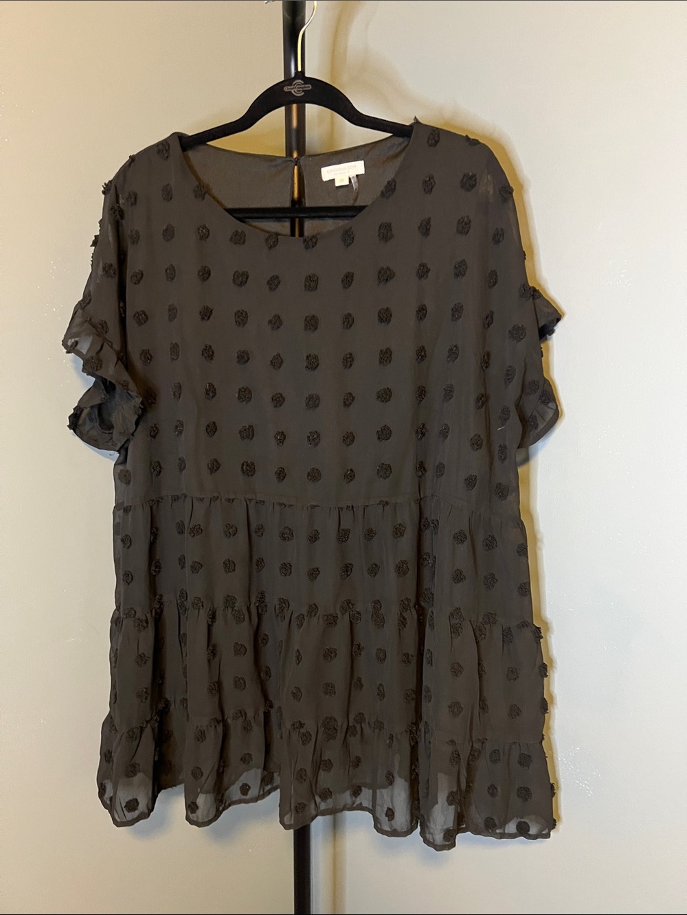 Swiss dot Black Tiered Short Sleeve Tunic